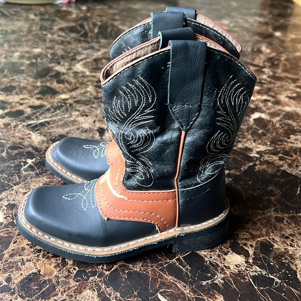 Kids cowboy boots / black & brown/ size 9